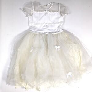 Vtg Young Couture Flower Girls Dress Sz 8 90s White Tulle